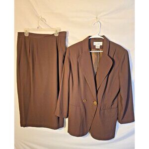 Jon Lawrence Brown Career Skirt Suit 2 Piece Jacket Double Breast Size 14W 1X
